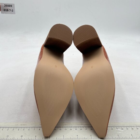 FOWT Crocodile Brown Pointed Toe Slip On Mules Stacked Block High Heel Sandal - Picture 7 of 8